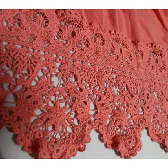 CUPIO, Orange Lace Bell Sleeve Tunic with Lace Boarder, Size XL - Picture 6 of 8